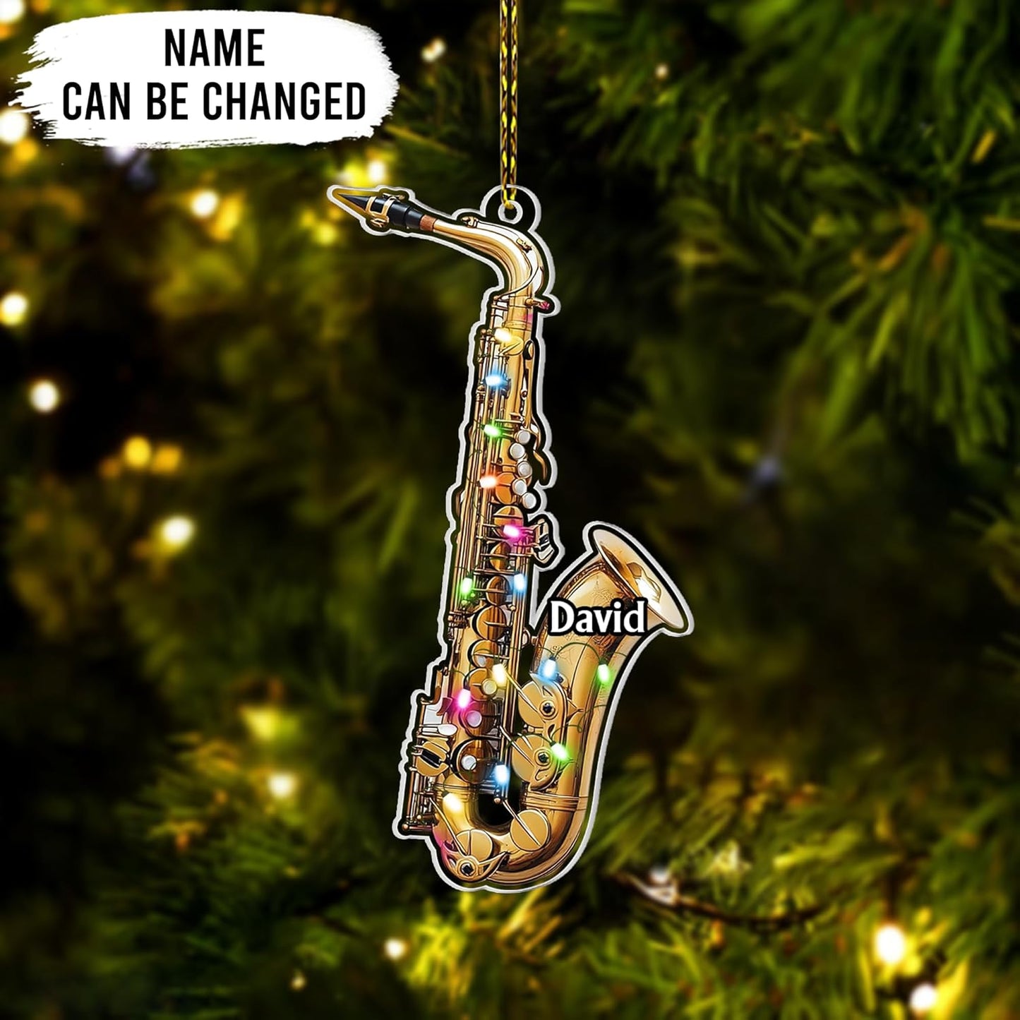 Saxophone Cut Acrylic Ornament – Personalized Christmas Gift for Musician, Band Member, or Jazz Lover