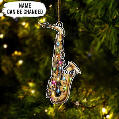 Saxophone Cut Acrylic Ornament – Personalized Christmas Gift for Musician, Band Member, or Jazz Lover