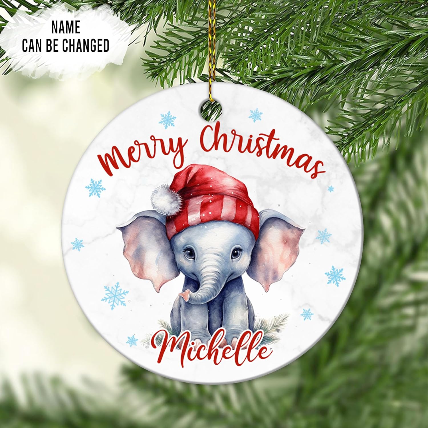 Elephant Christmas Ceramic Ornament  Personalized Animal Holiday Decoration Keepsake  Cute Custom Gift for Women & Kids