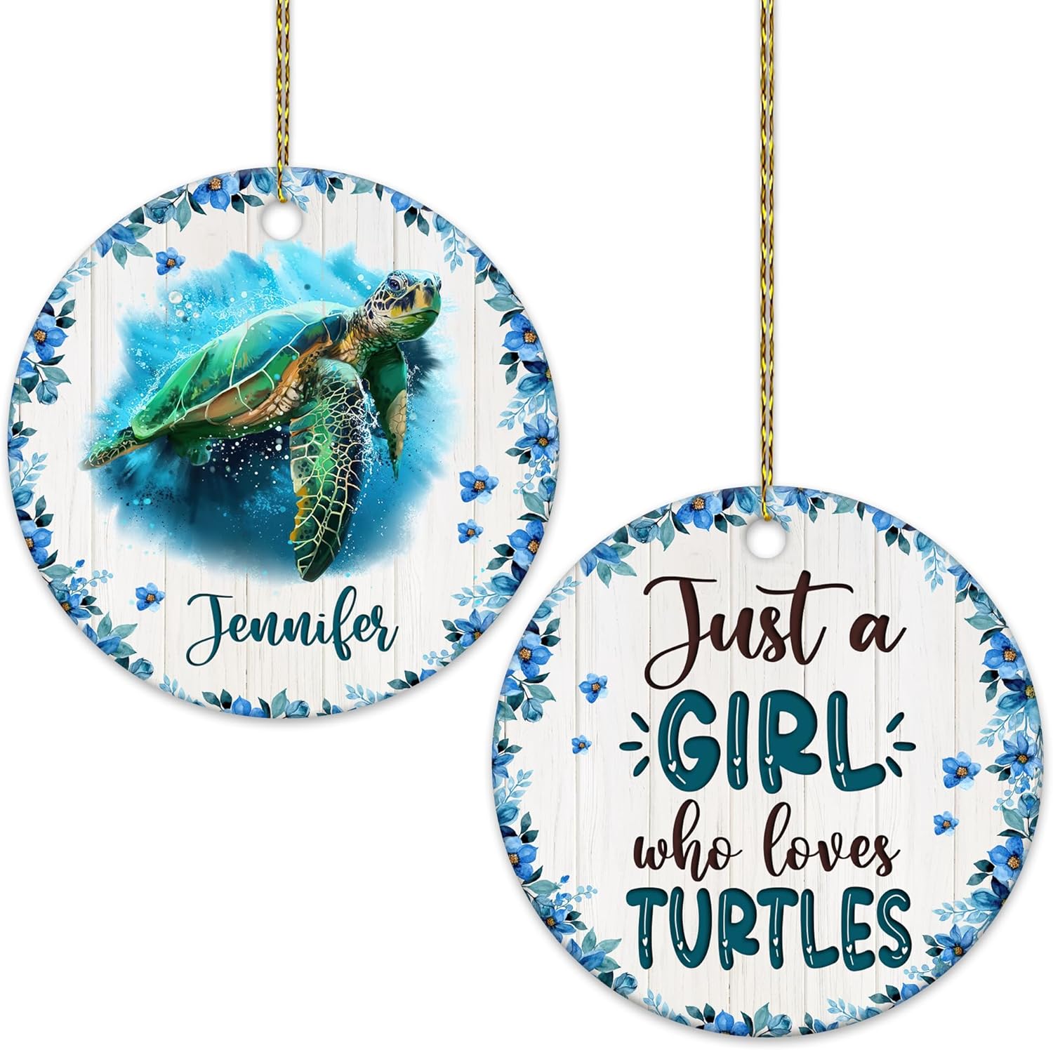 Just a Girl Who Loves Turtles Ceramic Ornament – Personalized Double-Sided Glossy Christmas Decoration – Keepsake Gift for Sea Turtle Lovers
