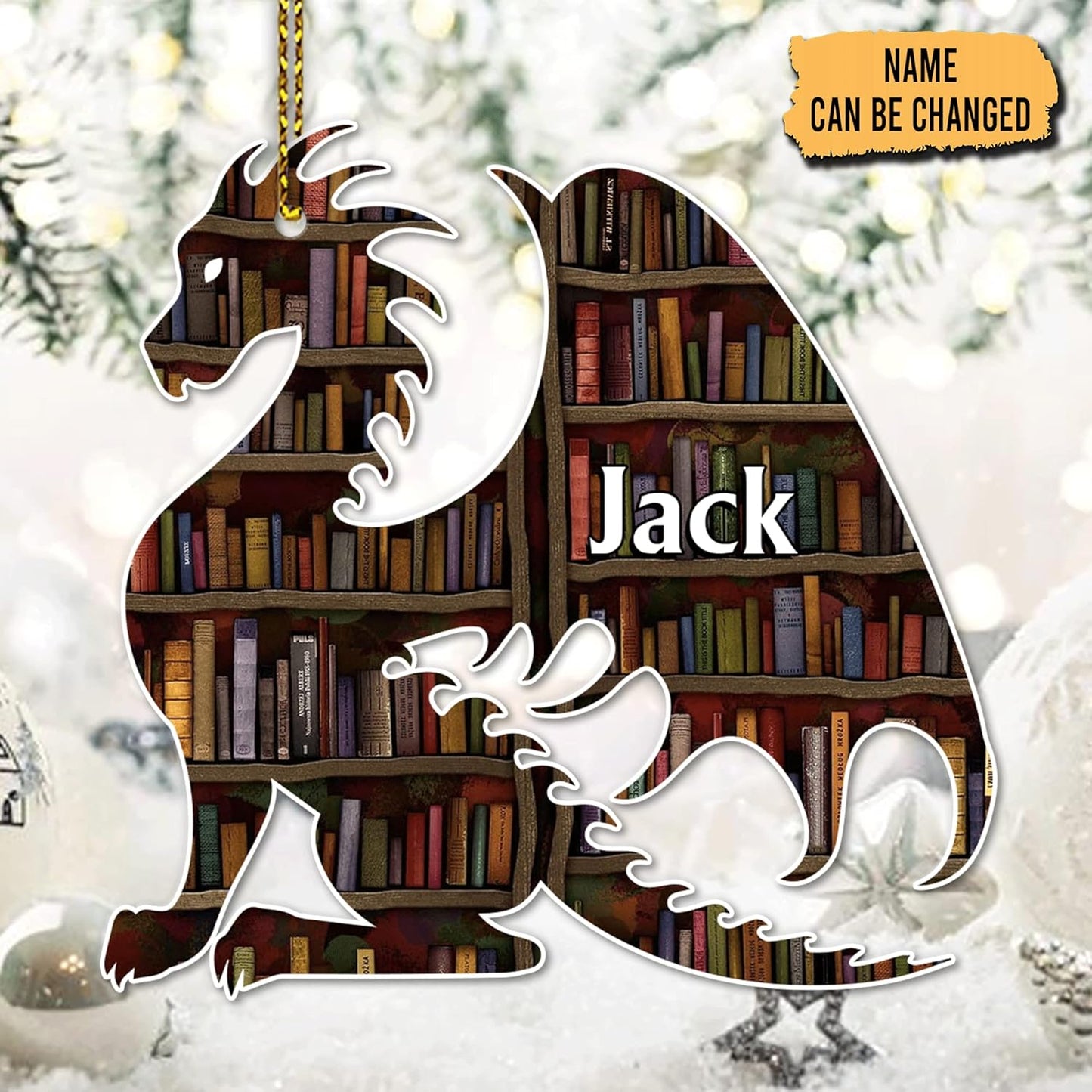 Dragon Library Cut Acrylic Ornament – Personalized Christmas Gift for Book and Fantasy Lovers, Librarians, or Teachers