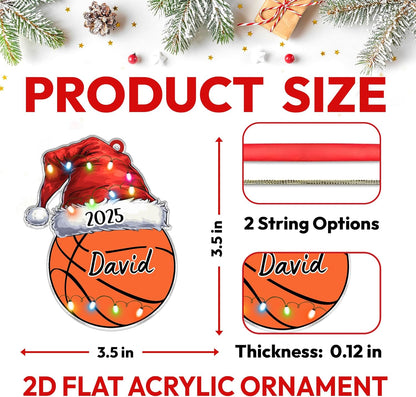 Basketball Santa Hat Cut Acrylic Ornament – Personalized Sports Christmas Gift for Basketball Player, Coach, or Fan