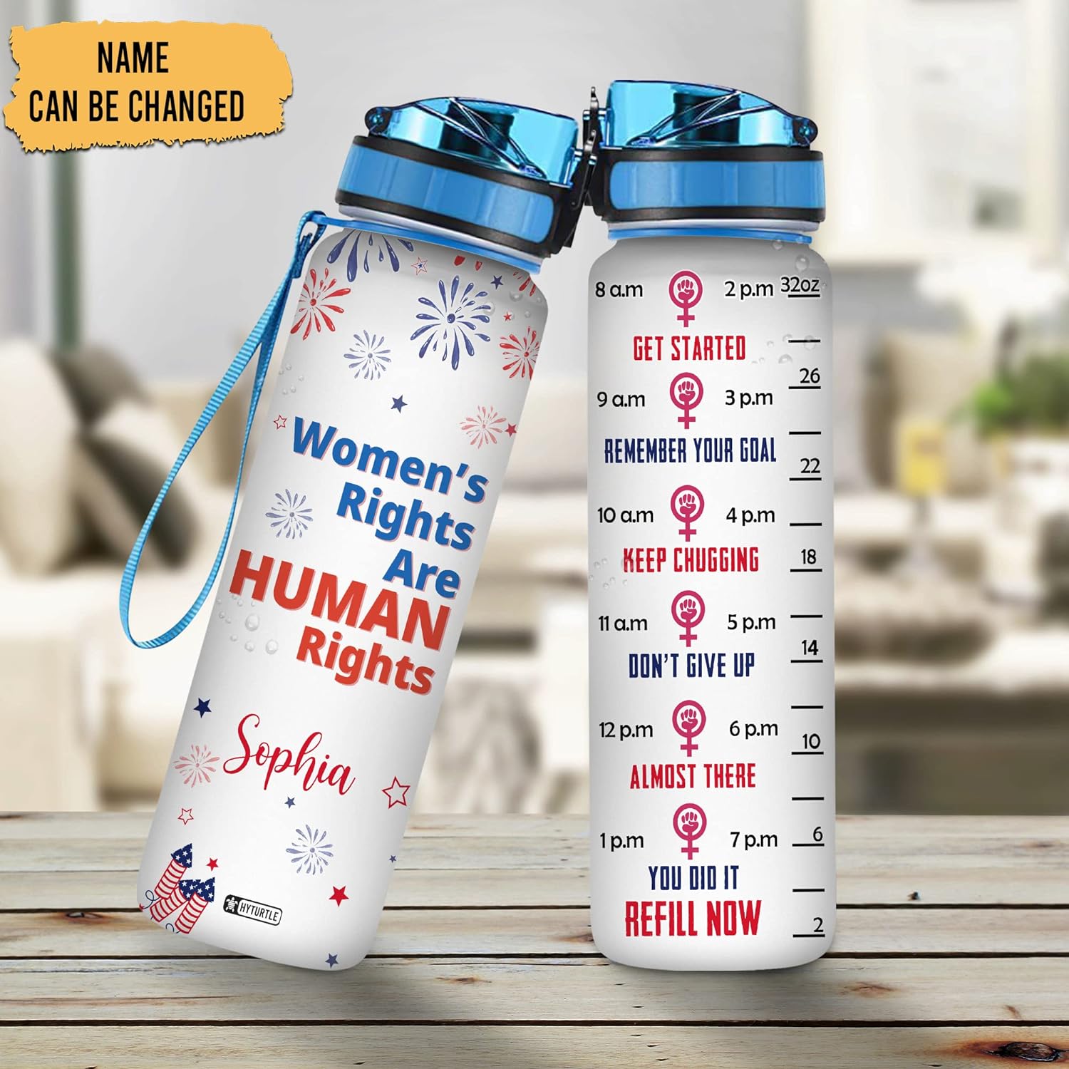 Women's Rights Are Human Rights - Personalized Water Tracker Bottle 32oz