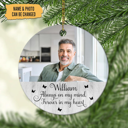 Script Quote and Photo Memorial Ceramic Circle Ornament – Personalized Christmas Gift of Sympathy and Remembrance for Family and Friends