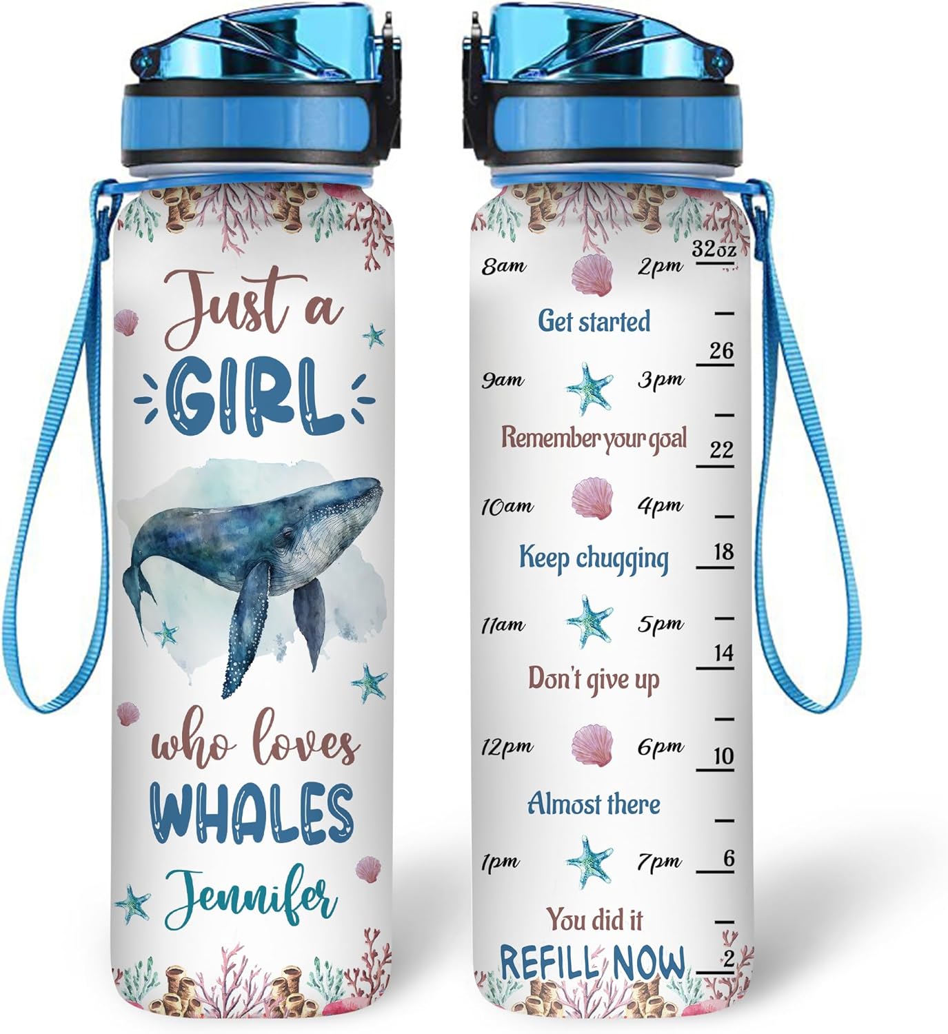 Just A Girl Who Loves Whales - Personalized Water Tracker Bottle 32oz