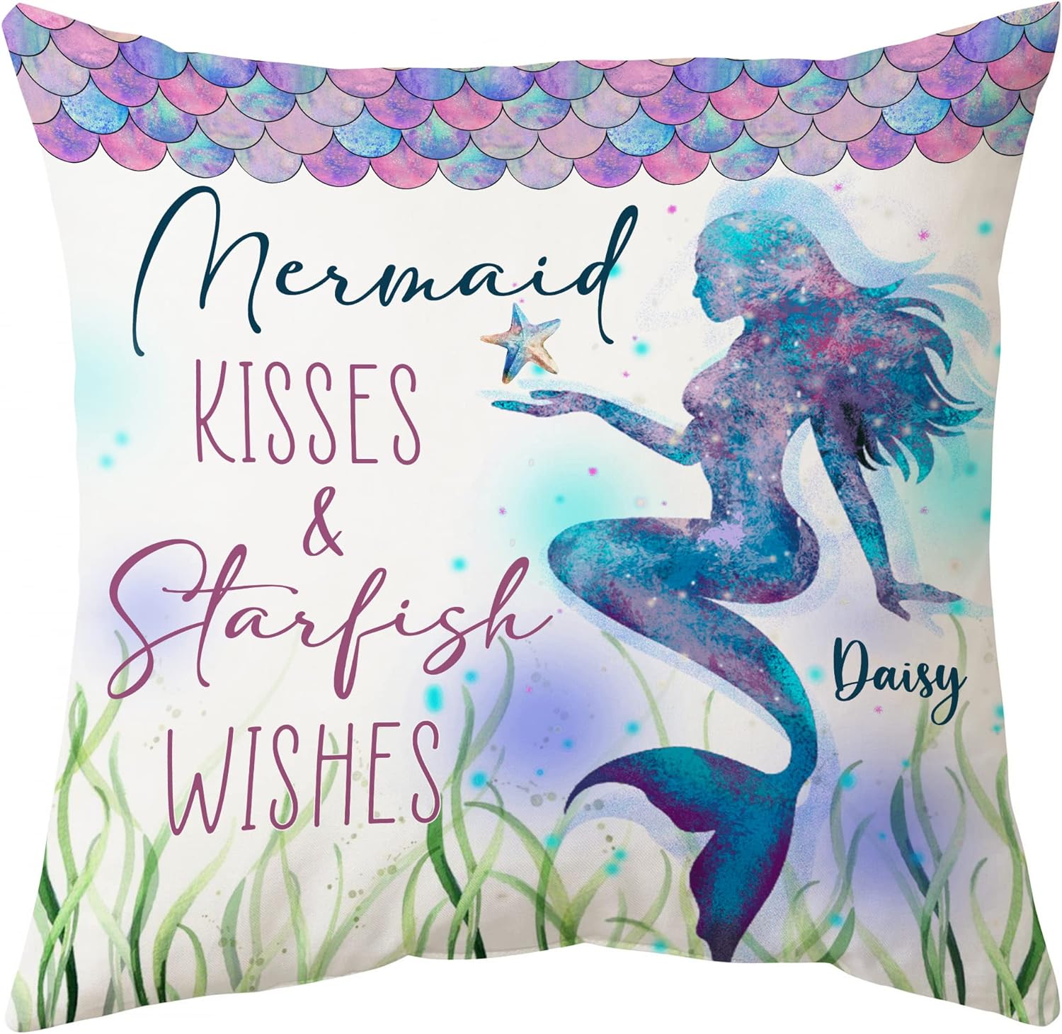 Mermaid Kisses & Starfish Wishes - Personalized Pillow (Insert Included)