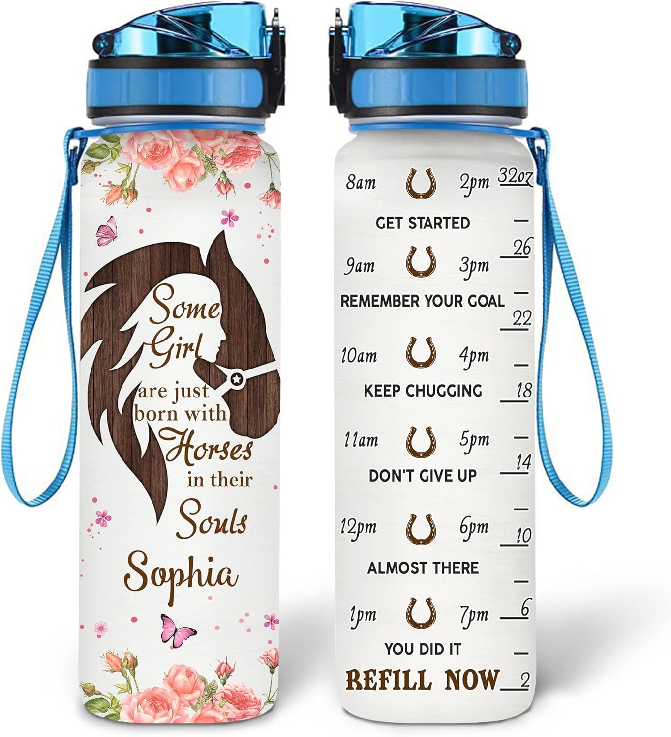 Girl Are Just Born With Horses In Their Souls - Personalized Water Tracker Bottle 32oz