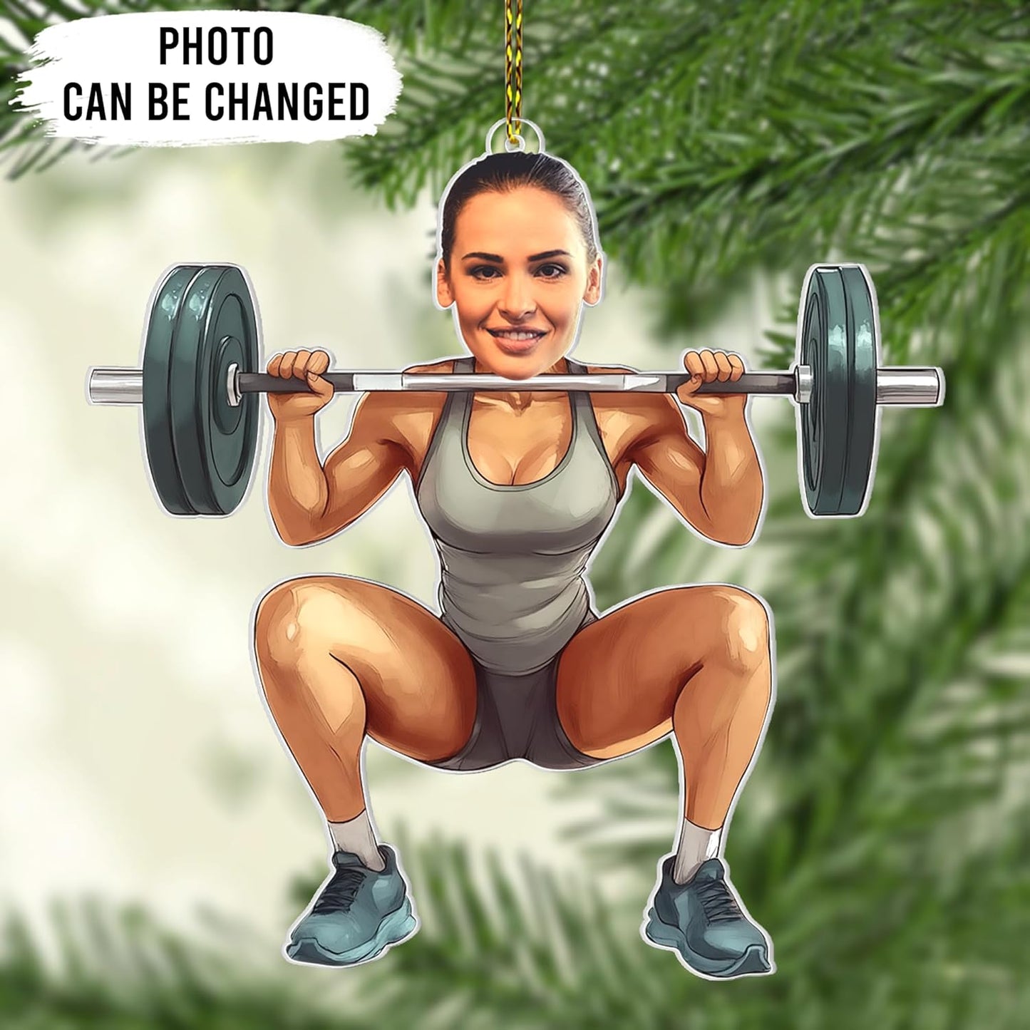 Funny Female Weightlifter Cut Acrylic Ornament – Personalized Fitness Christmas Gift for Gym Lover or Athlete