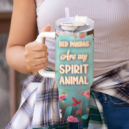 Red Panda Lover Tumbler 40oz with Handle & Straw – Personalized Stainless Steel Insulated Cup with Lid – Unique Christmas Gift for Animal Fans