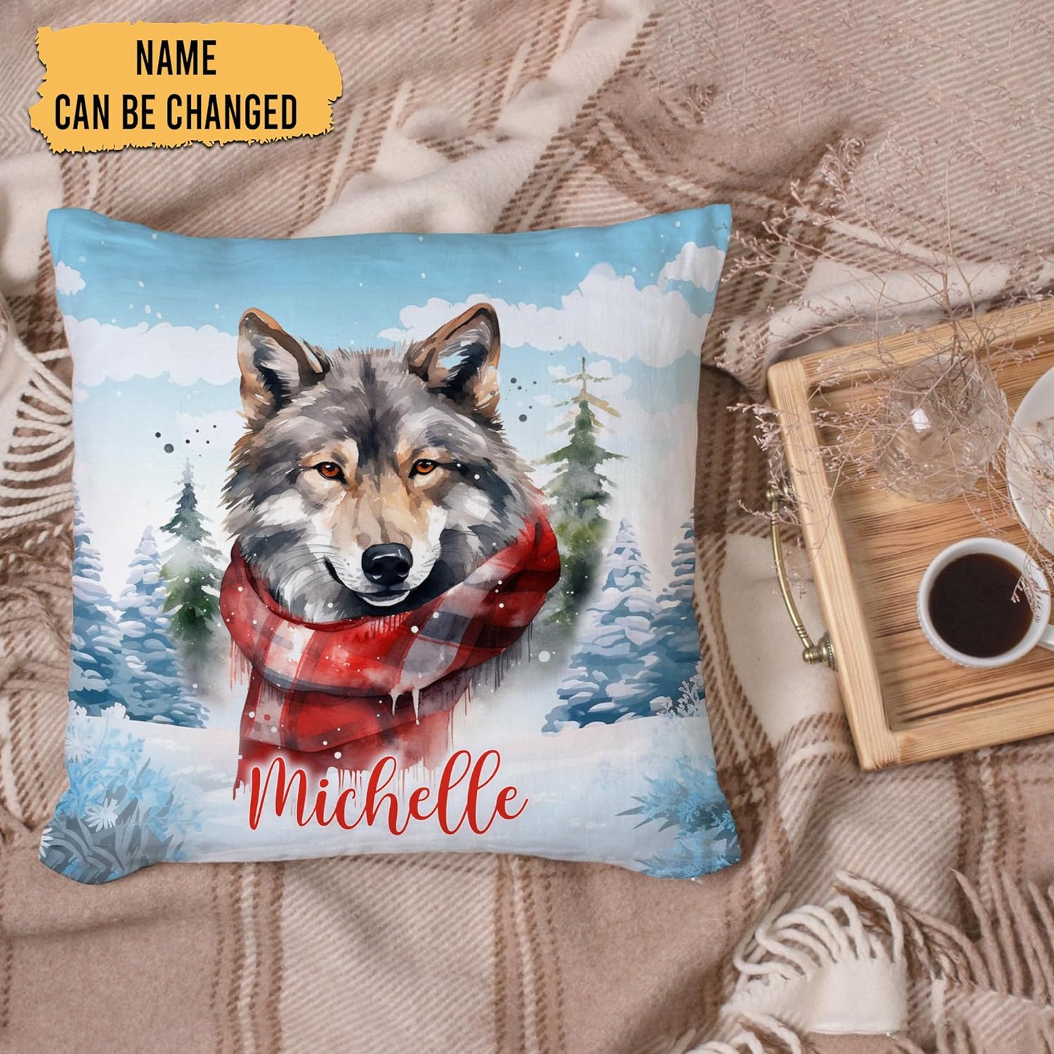 Wolf Snow Pattern - Personalized Pillow (Insert Included)