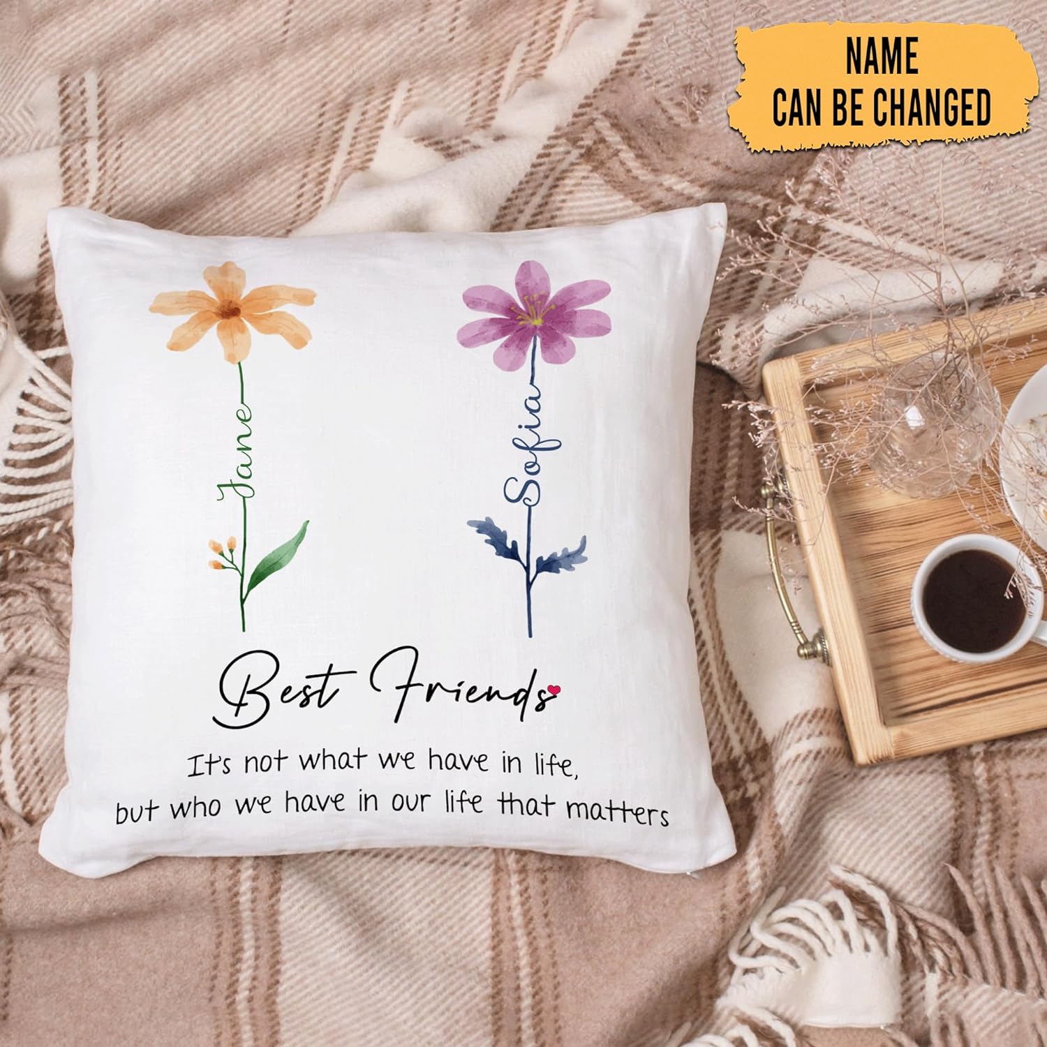 Best Friend Floral - Personalized Pillow (Insert Included)