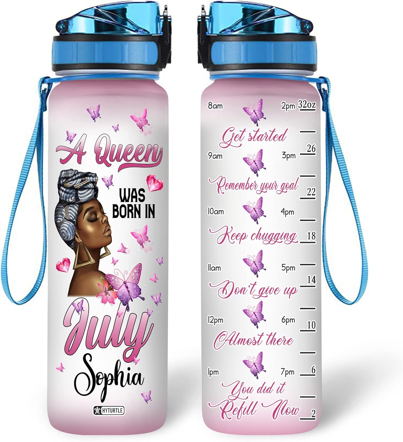 A Queen Was Born In July - Personalized Water Tracker Bottle 32oz