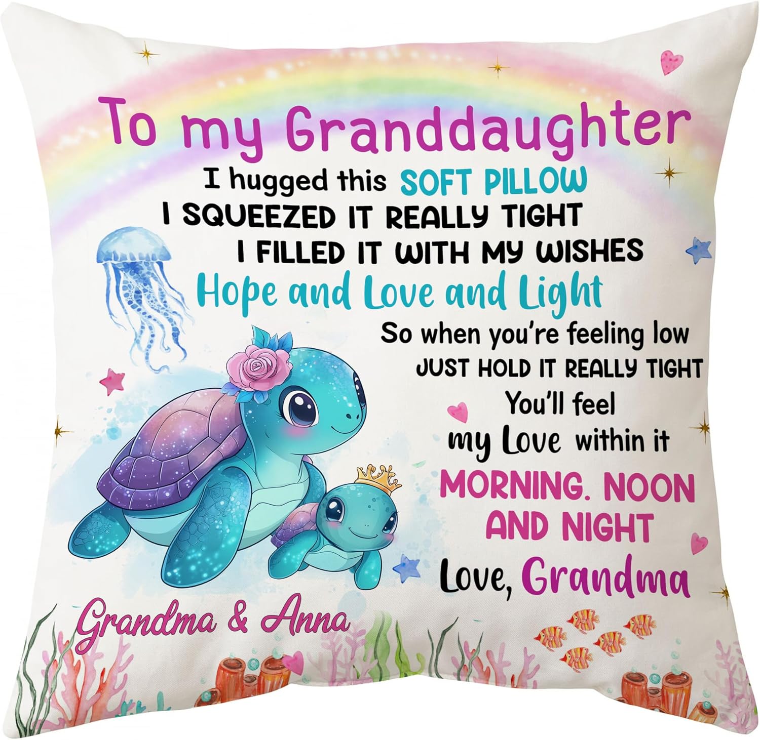 Personalized Pillow with Insert – To My Granddaughter Sea Turtle Design – Birthday or Graduation Gift from Grandma