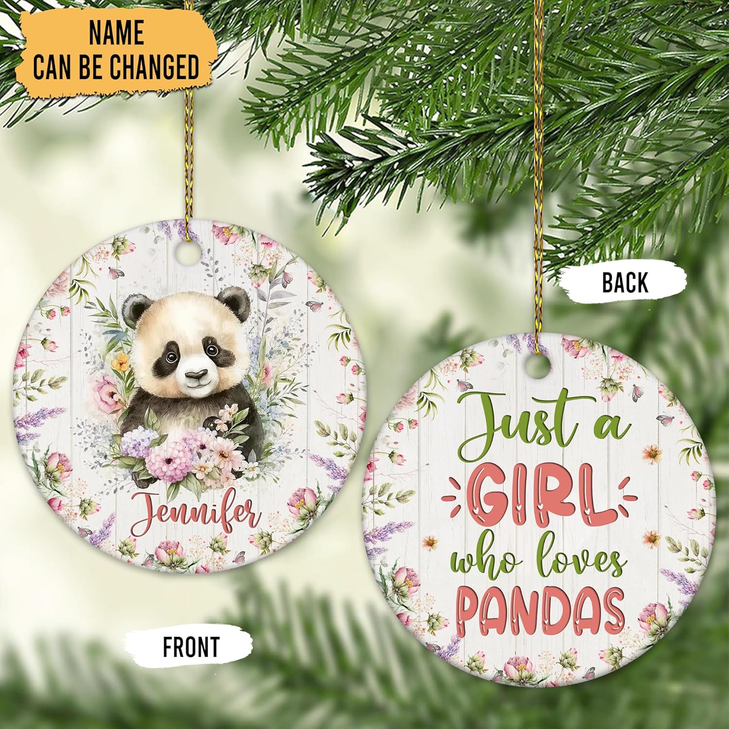 Panda Lover Ceramic Ornament  Personalized Animal Christmas Keepsake  Cute Holiday Decoration Gift for Women & Girls