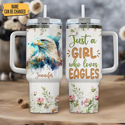 Eagle Tumbler 40oz – Personalized Stainless Steel Insulated Travel Cup with Handle & Straw – Majestic Bird Coffee Mug Gift for Nature Lovers