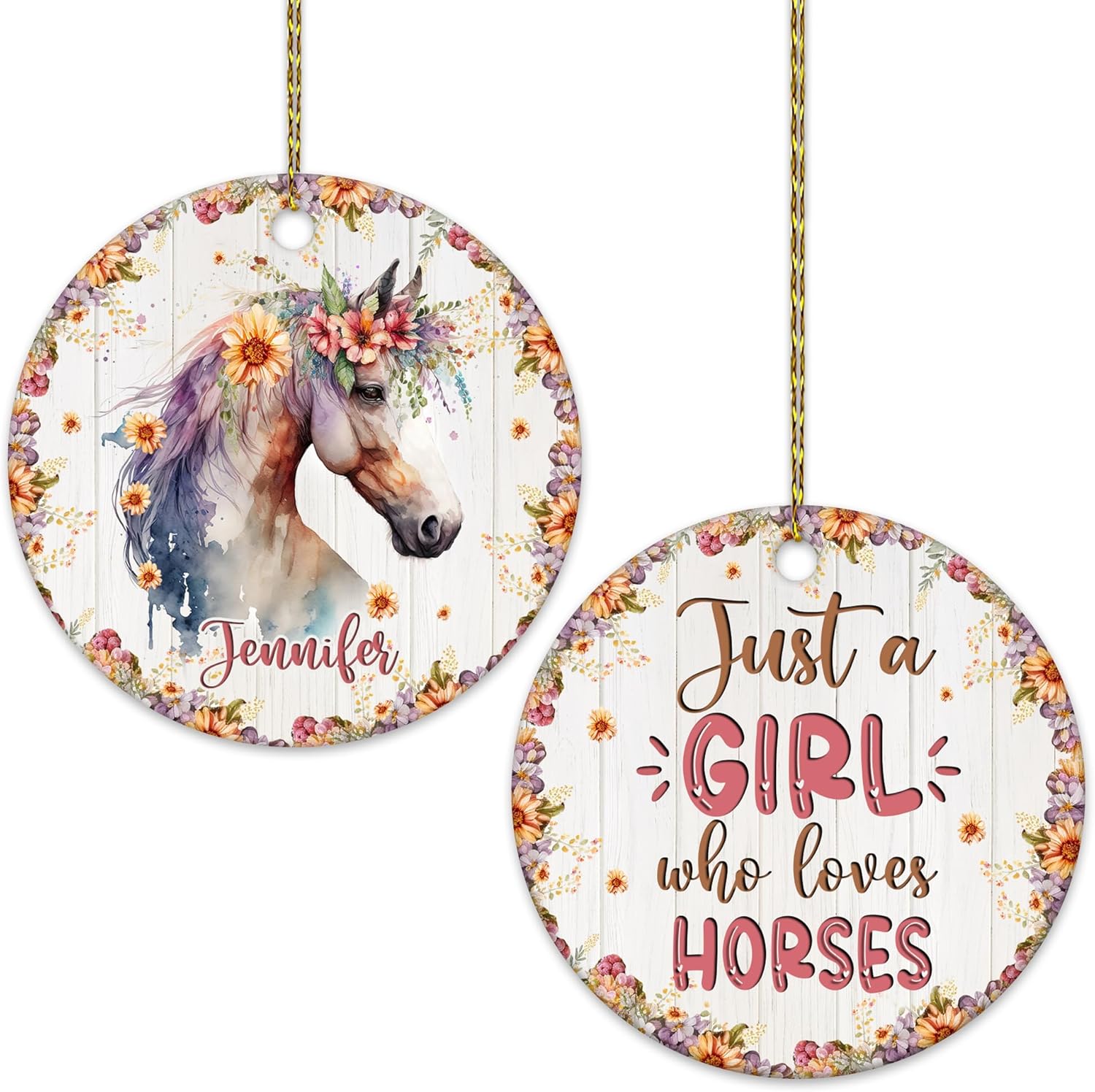 Just a Girl Who Loves Horses Ceramic Ornament – Personalized Double-Sided Glossy Christmas Decoration – Keepsake Gift for Horse Lovers