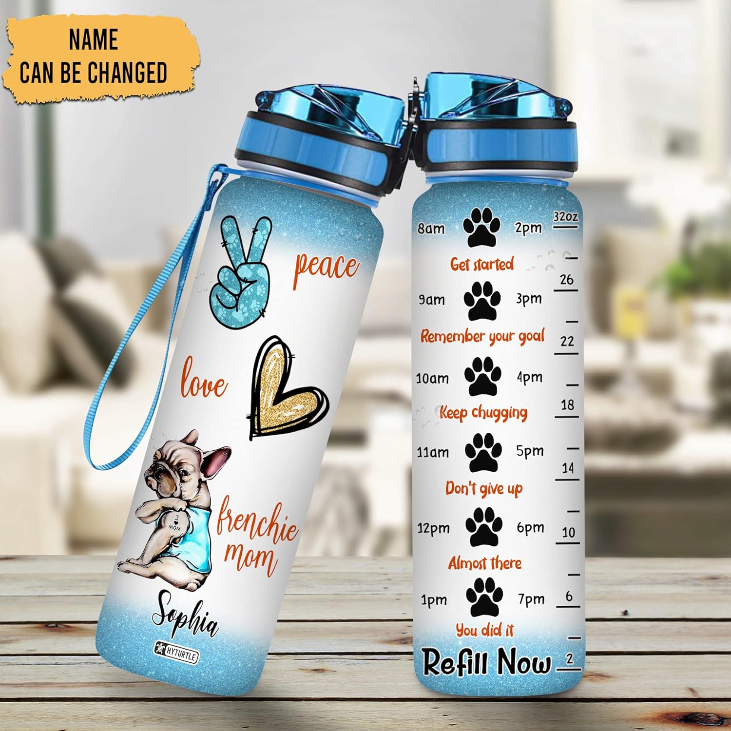 Frenchie Mom Lover Dog- Personalized Water Tracker Bottle 32oz