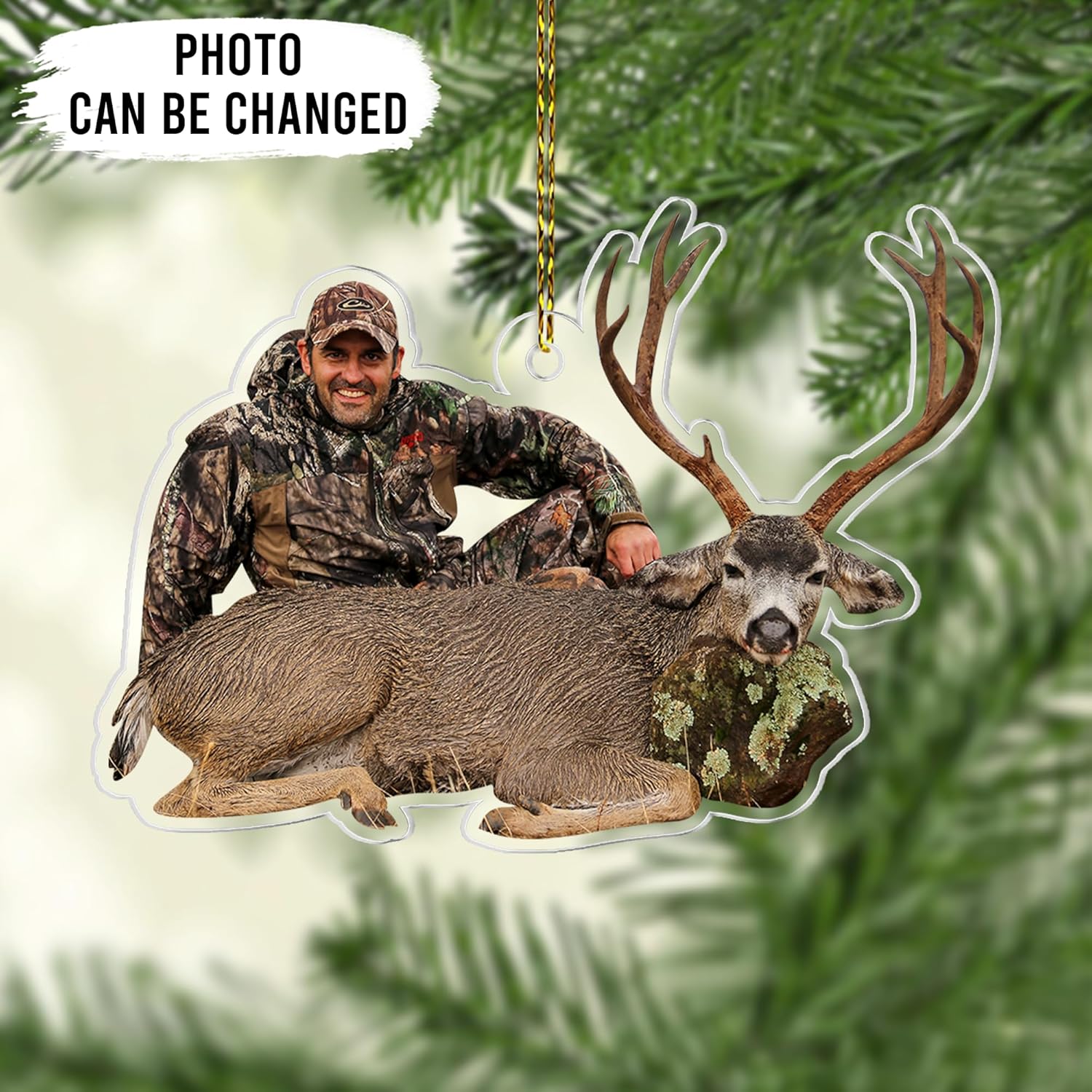 Deer Hunter Personalized Acrylic Ornament – Custom Photo Hunting Keepsake – Unique Christmas Gift for Outdoor Men and Nature Lovers