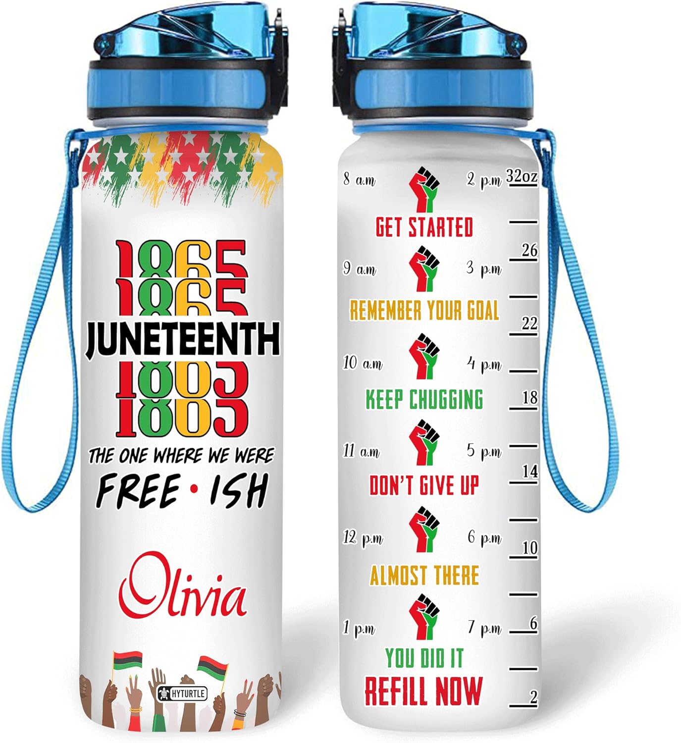 Juneteenth Free - Ish African - Personalized Water Tracker Bottle 32oz