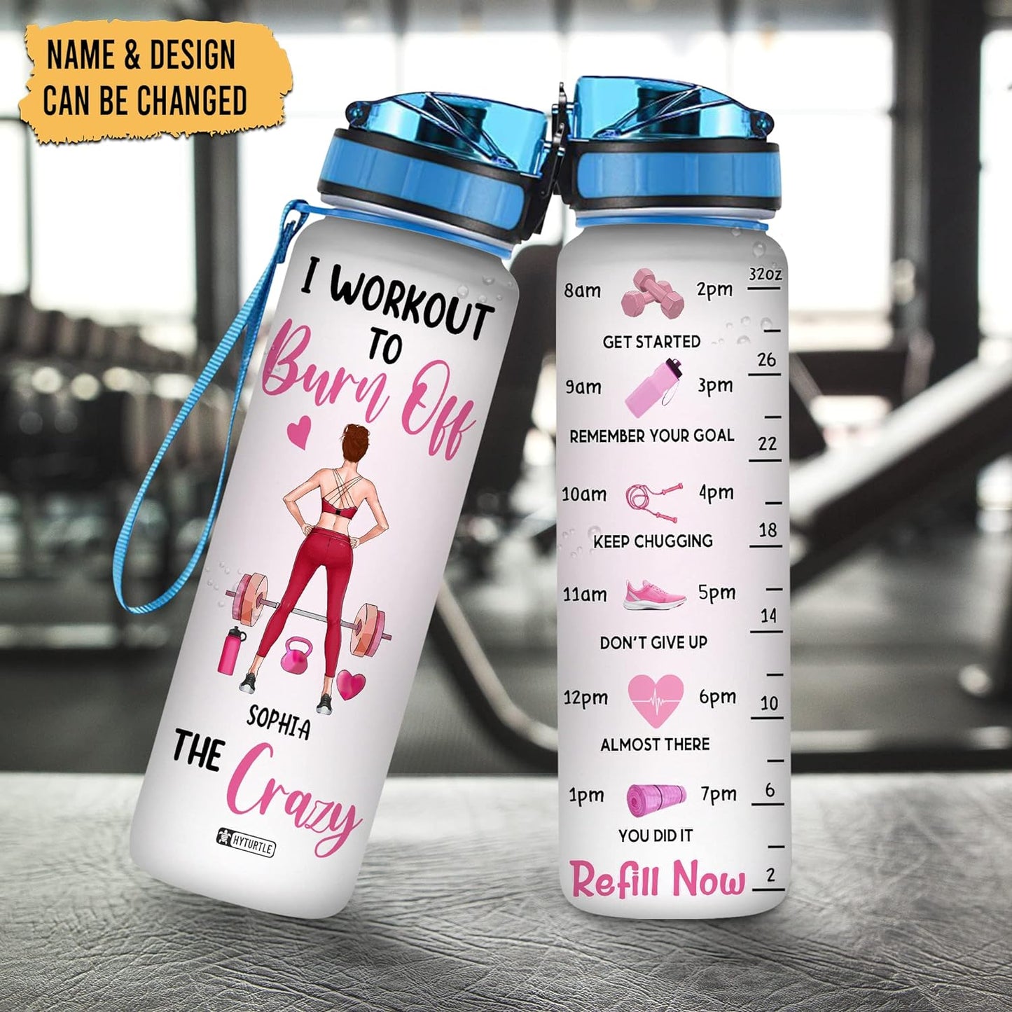 Fitness Motivation Water Bottle Tracker 32oz – Personalized Gym Daily Bottle with Time Marker – Unique Gift for Women Workout Lovers
