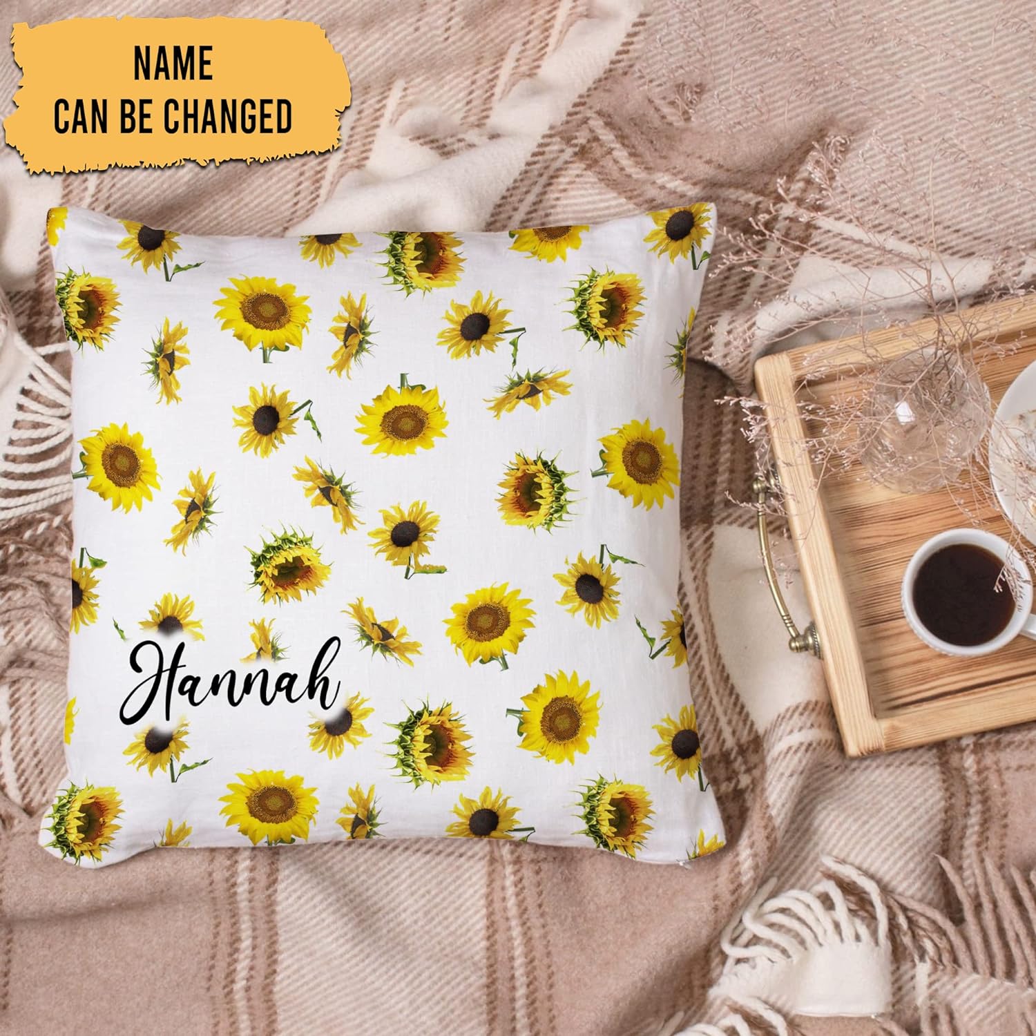 Sunflower Pattern - Personalized Pillow (Insert Included)