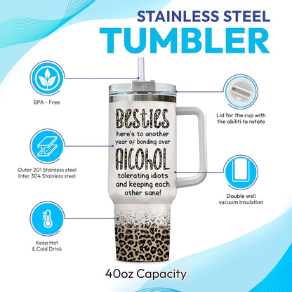 Bestie Friendship Tumbler 40oz with Handle & Straw – Personalized Stainless Steel Insulated Travel Cup with Lid – Thoughtful Gift for Best Friends
