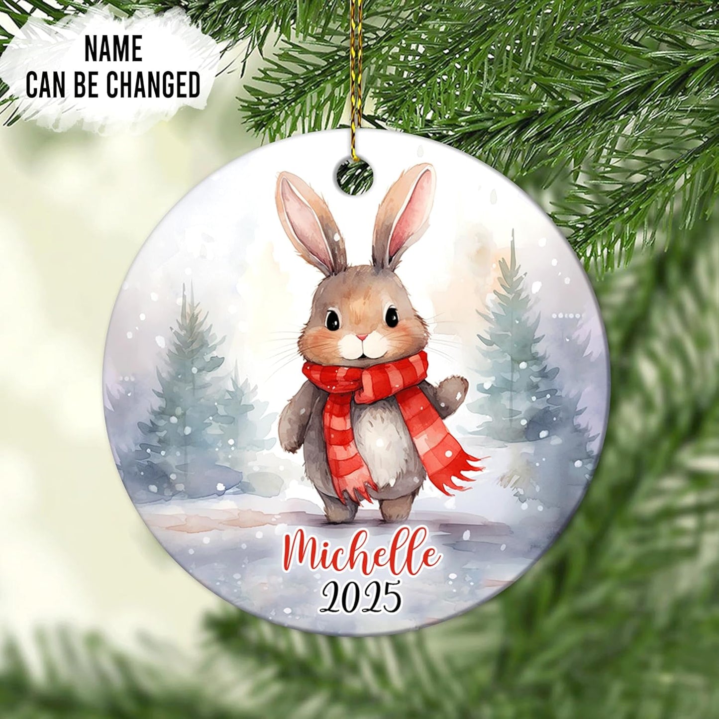 Baby Bunny First Christmas Ceramic Ornament – Personalized 2025 Keepsake Gift for Newborn Boy or Girl and New Parents