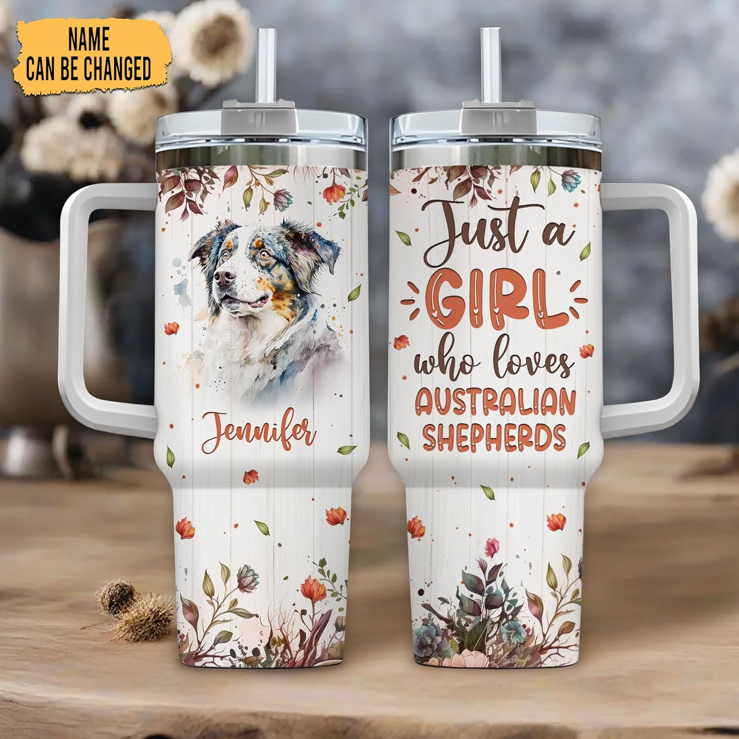 Just a Girl Who Loves Australian Shepherd - Personalized Tumbler 40oz with Straw