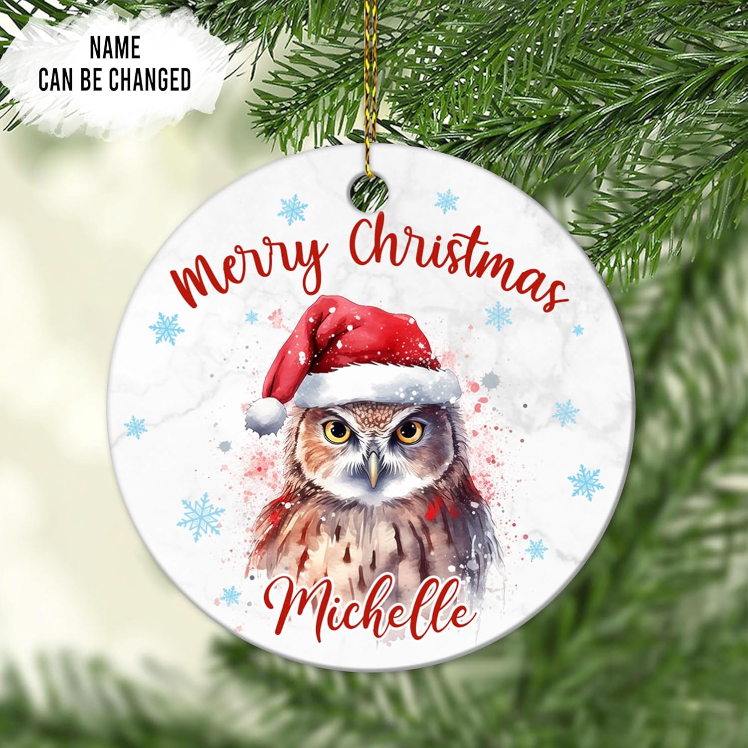 Owl Christmas Ceramic Ornament  Personalized Holiday Decoration with Custom Name  Unique Gift for Animal Lovers