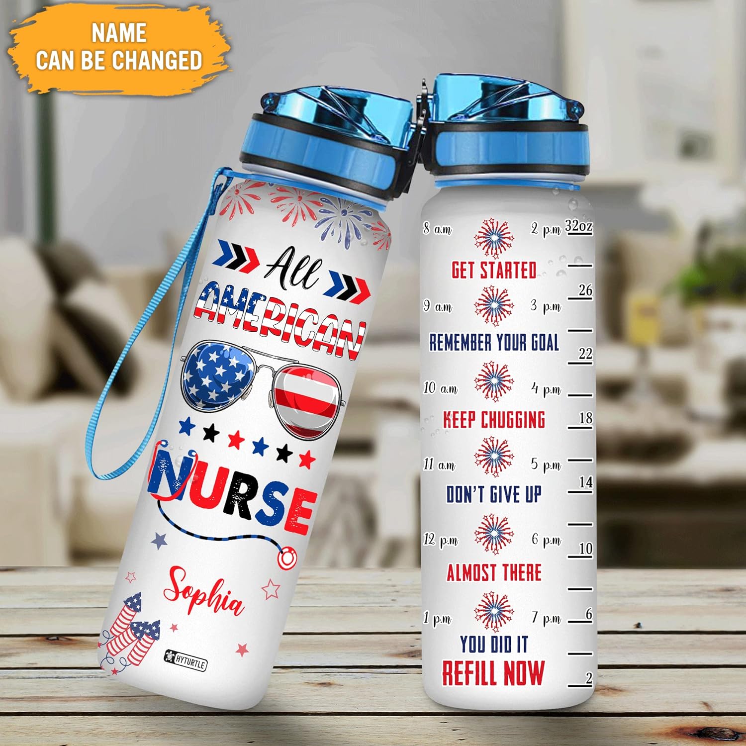 All American Nurse - Personalized Water Tracker Bottle 32oz