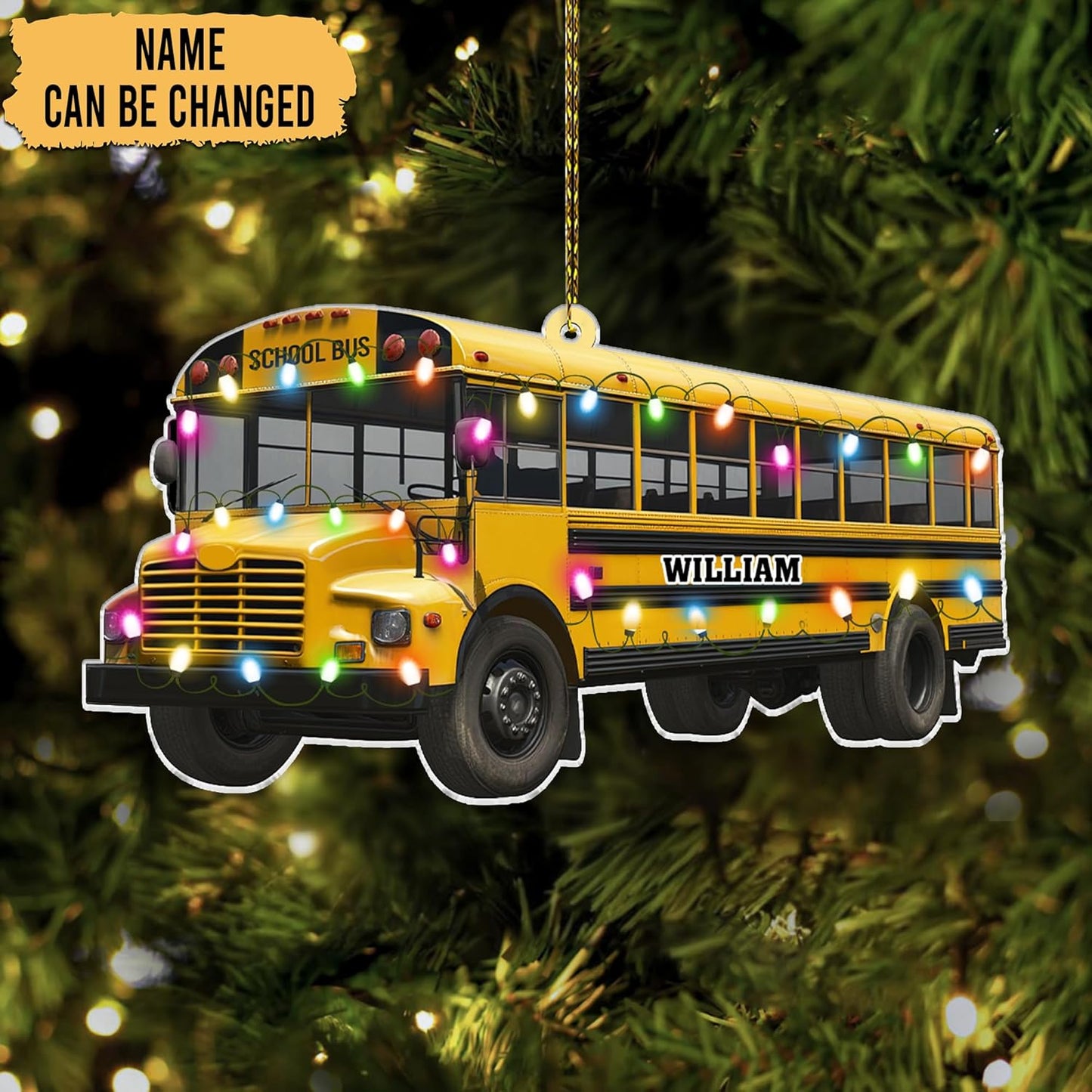 School Bus Cut Acrylic Ornament – Personalized Christmas Gift for Bus Driver, Teacher, or Student