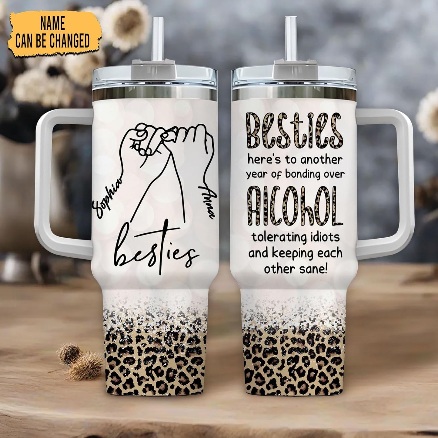 Bestie Friendship Tumbler 40oz with Handle & Straw – Personalized Stainless Steel Insulated Travel Cup with Lid – Thoughtful Gift for Best Friends