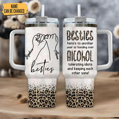Bestie Friendship Tumbler 40oz with Handle & Straw – Personalized Stainless Steel Insulated Travel Cup with Lid – Thoughtful Gift for Best Friends