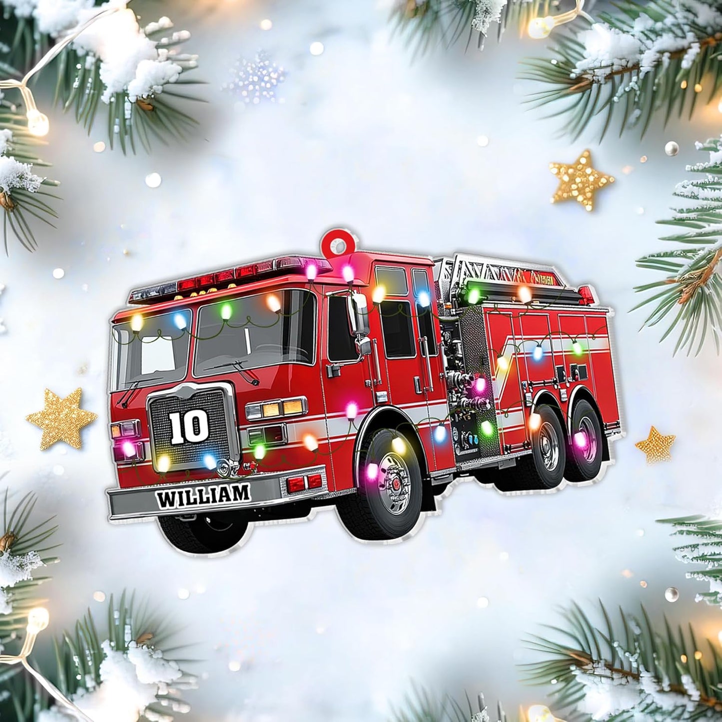 Fire Truck Cut Acrylic Ornament – Personalized Christmas Gift for Firefighter, EMT, or First Responder Hero