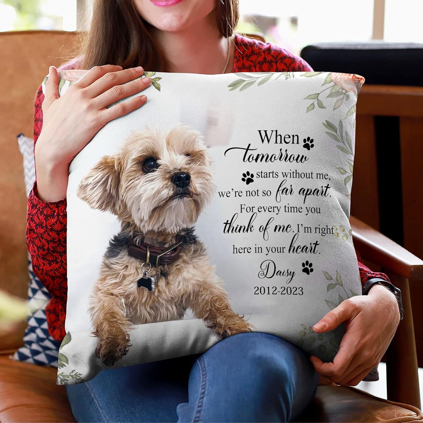 Personalized Pet Memorial Pillow with Insert – Custom Dog Photo Remembrance Cushion – Sympathy Gift for Pet Loss