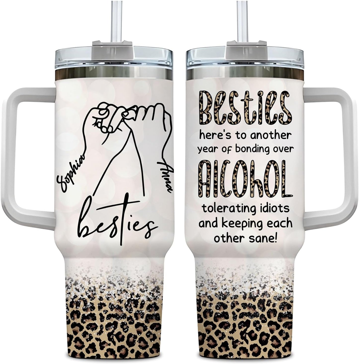 Bestie Friendship Tumbler 40oz with Handle & Straw – Personalized Stainless Steel Insulated Travel Cup with Lid – Thoughtful Gift for Best Friends