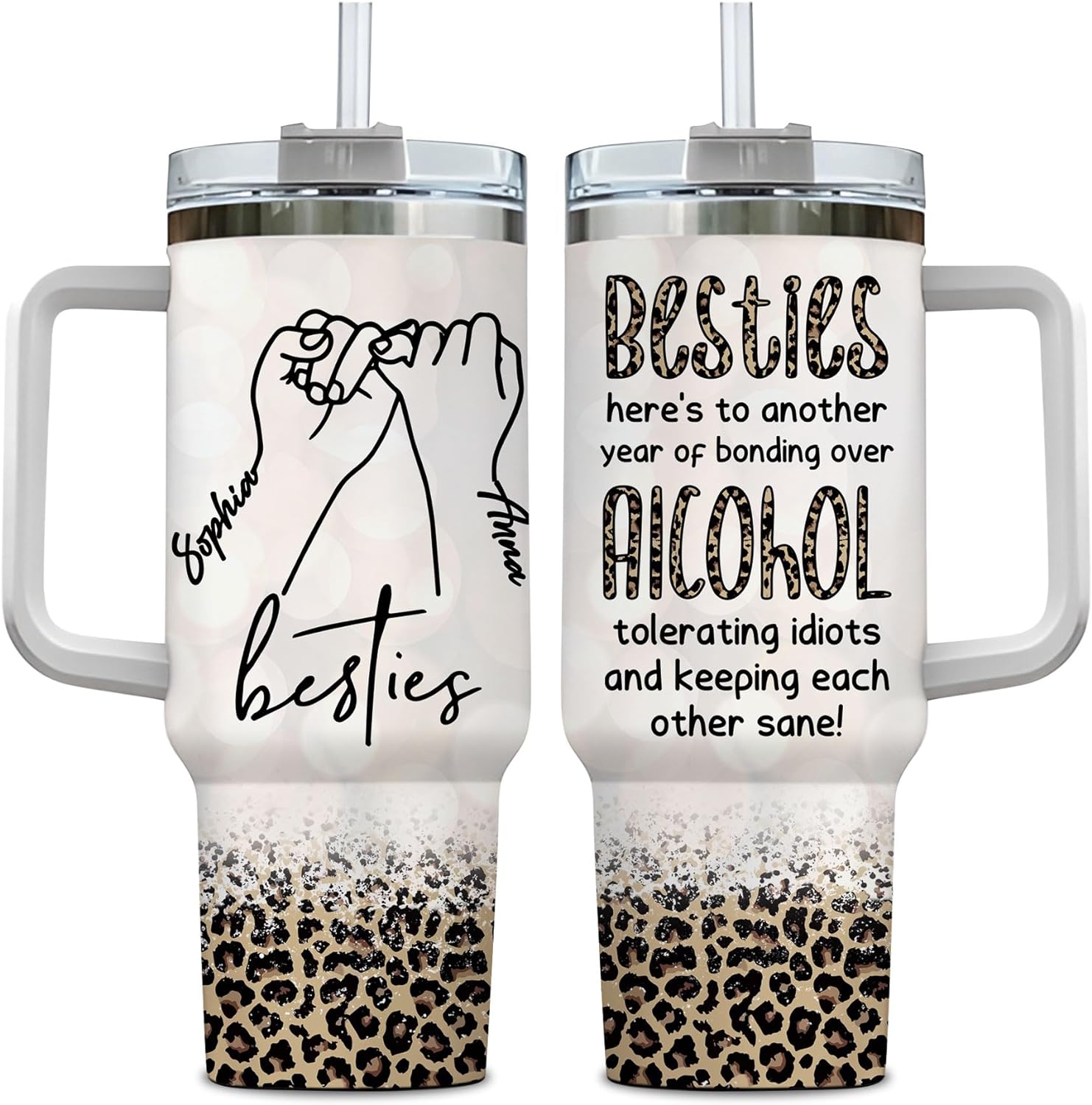 Bestie Friendship Tumbler 40oz with Handle & Straw – Personalized Stainless Steel Insulated Travel Cup with Lid – Thoughtful Gift for Best Friends