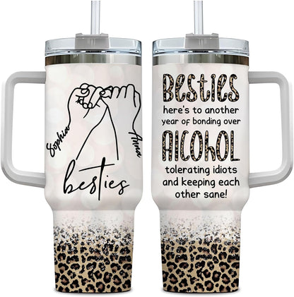 Bestie Friendship Tumbler 40oz with Handle & Straw – Personalized Stainless Steel Insulated Travel Cup with Lid – Thoughtful Gift for Best Friends