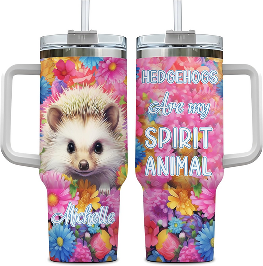Hedgehog Lover Tumbler 40oz with Handle & Straw – Personalized Stainless Steel Insulated Cup with Lid – Cute Gift for Women & Girls