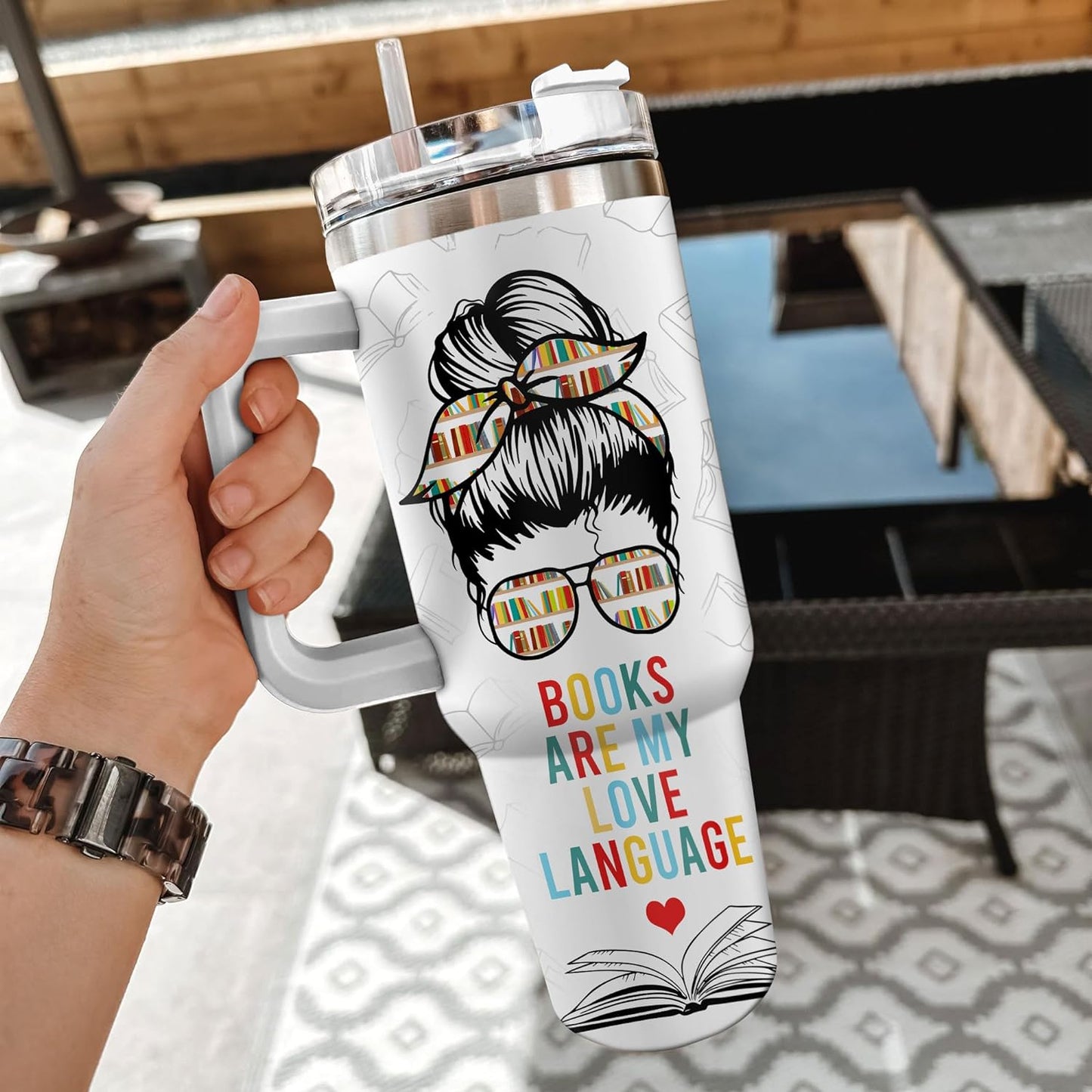 Booktrovert Tumbler 40oz with Handle & Straw – Personalized Stainless Steel Insulated Travel Cup with Lid – Fun Gift for Book Lovers