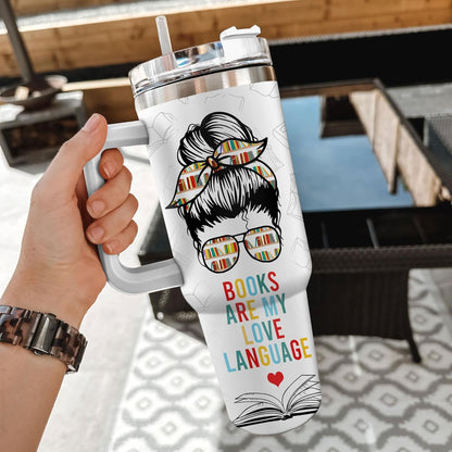 Booktrovert Tumbler 40oz with Handle & Straw – Personalized Stainless Steel Insulated Travel Cup with Lid – Fun Gift for Book Lovers