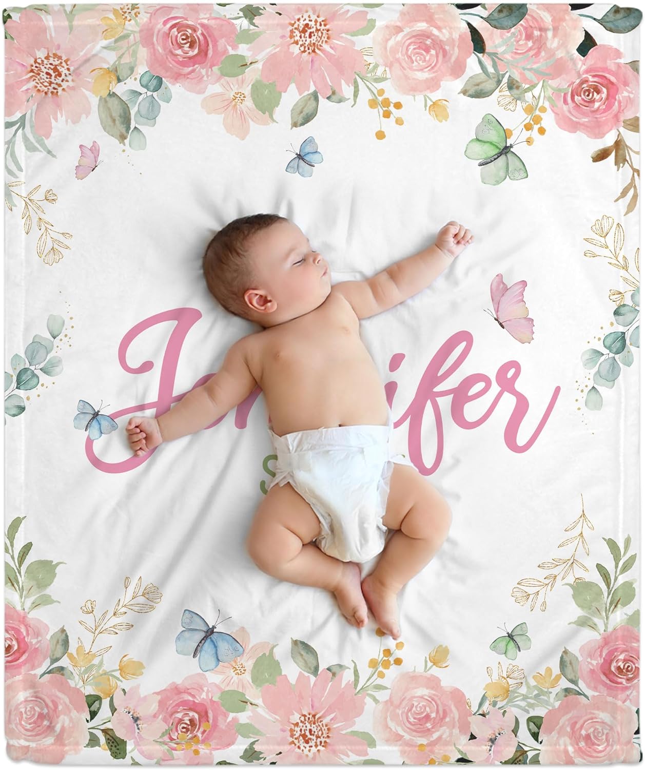 Floral Pattern Baby Blanket - Personalized Blanket