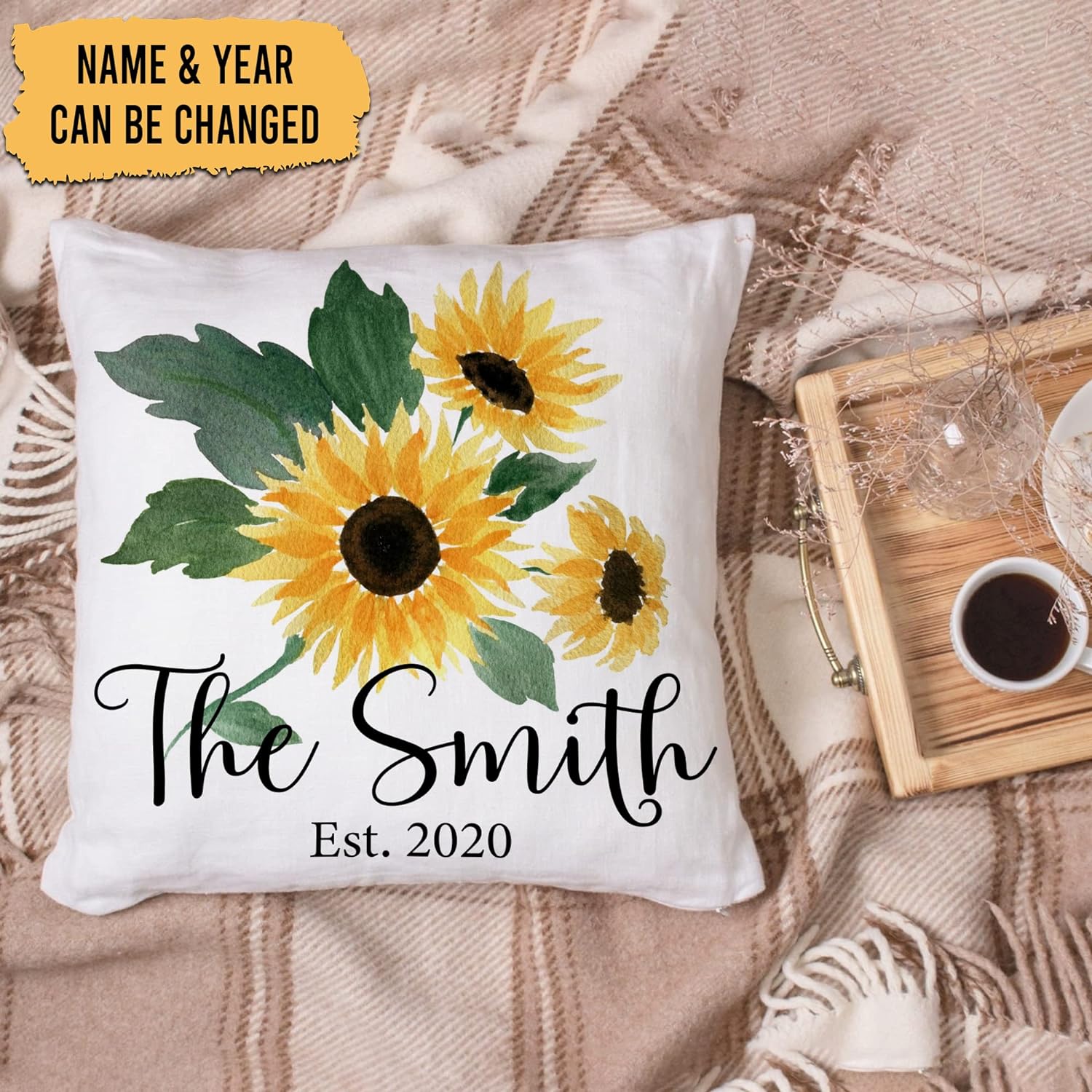 Sunflower Pattern - Personalized Pillow (Insert Included)