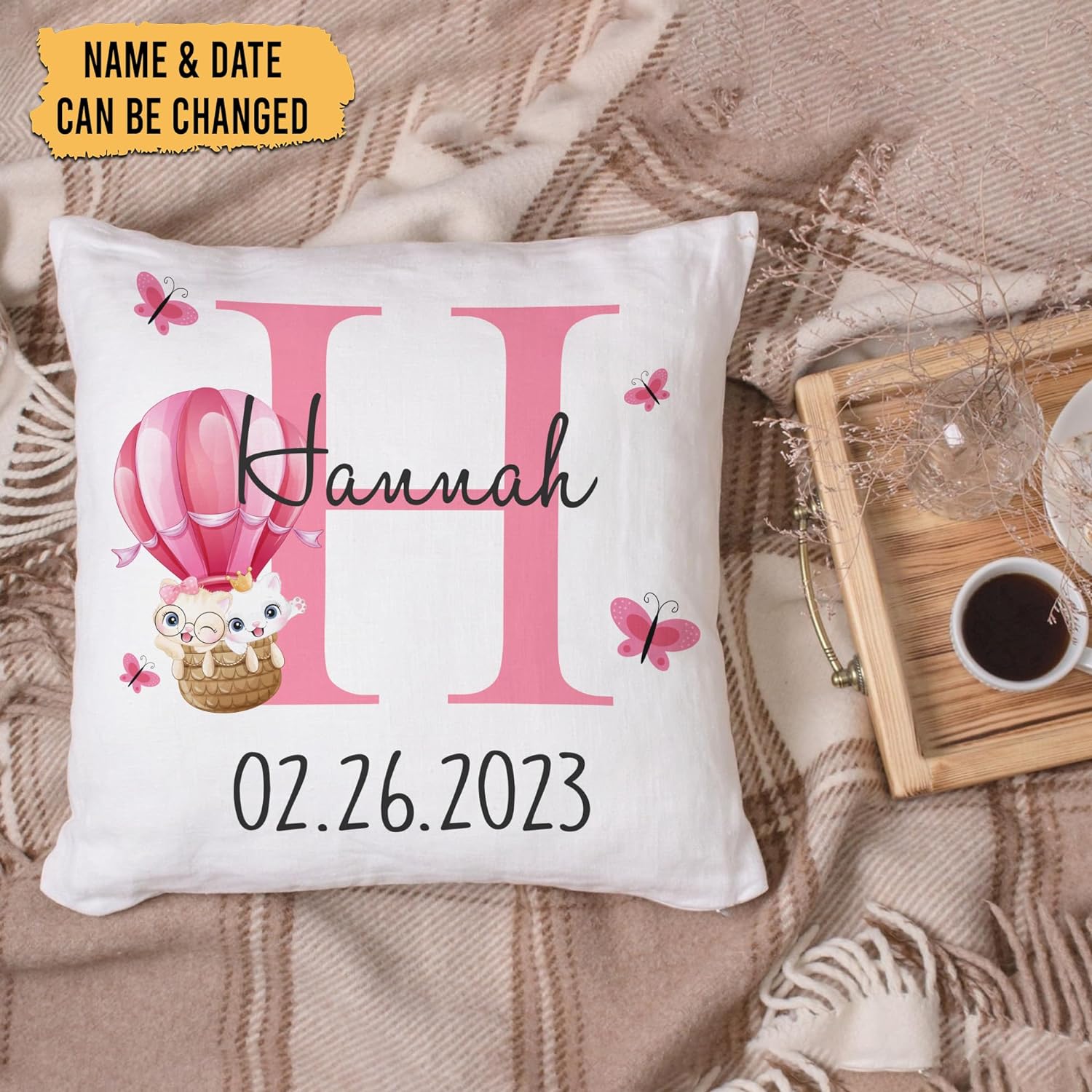 Cat Butterfly Pattern - Personalized Pillow (Insert Included)