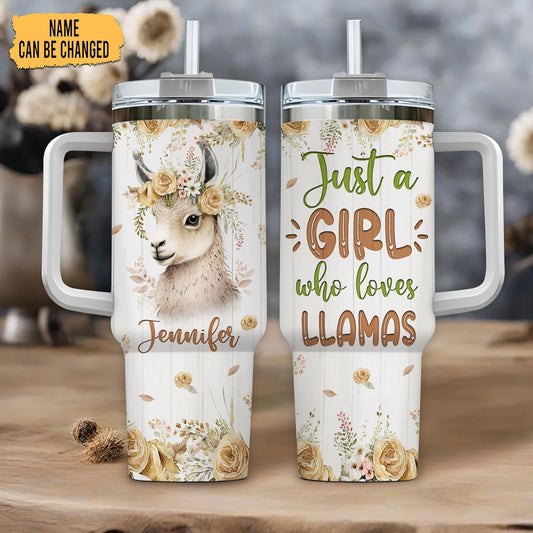 Rustic Llama 40oz Tumbler with Handle & Straw – Personalized Stainless Steel Insulated Cup with Lid – Stylish Gift for Animal Lovers