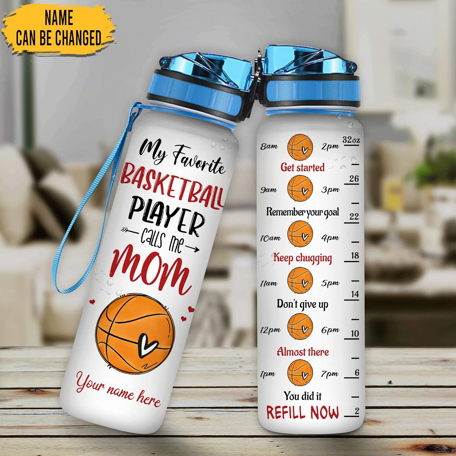 My Favorite Basketball Player Call Me Mom - Personalized Water Tracker Bottle 32oz