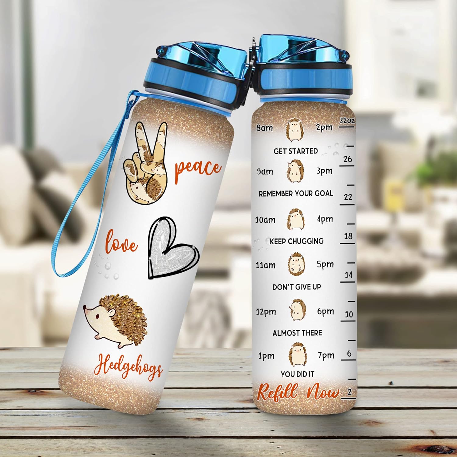 Peace Love Hedgehogs - Personalized Water Tracker Bottle 32oz