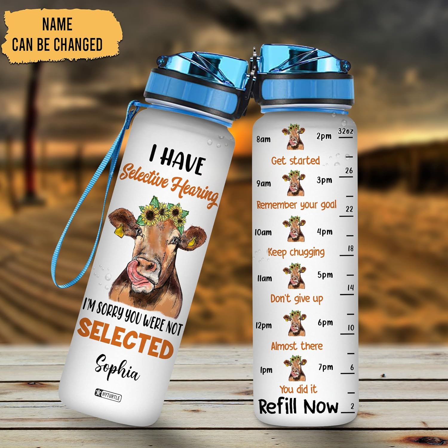 I Have Selective Hearing - Personalized Water Tracker Bottle 32oz