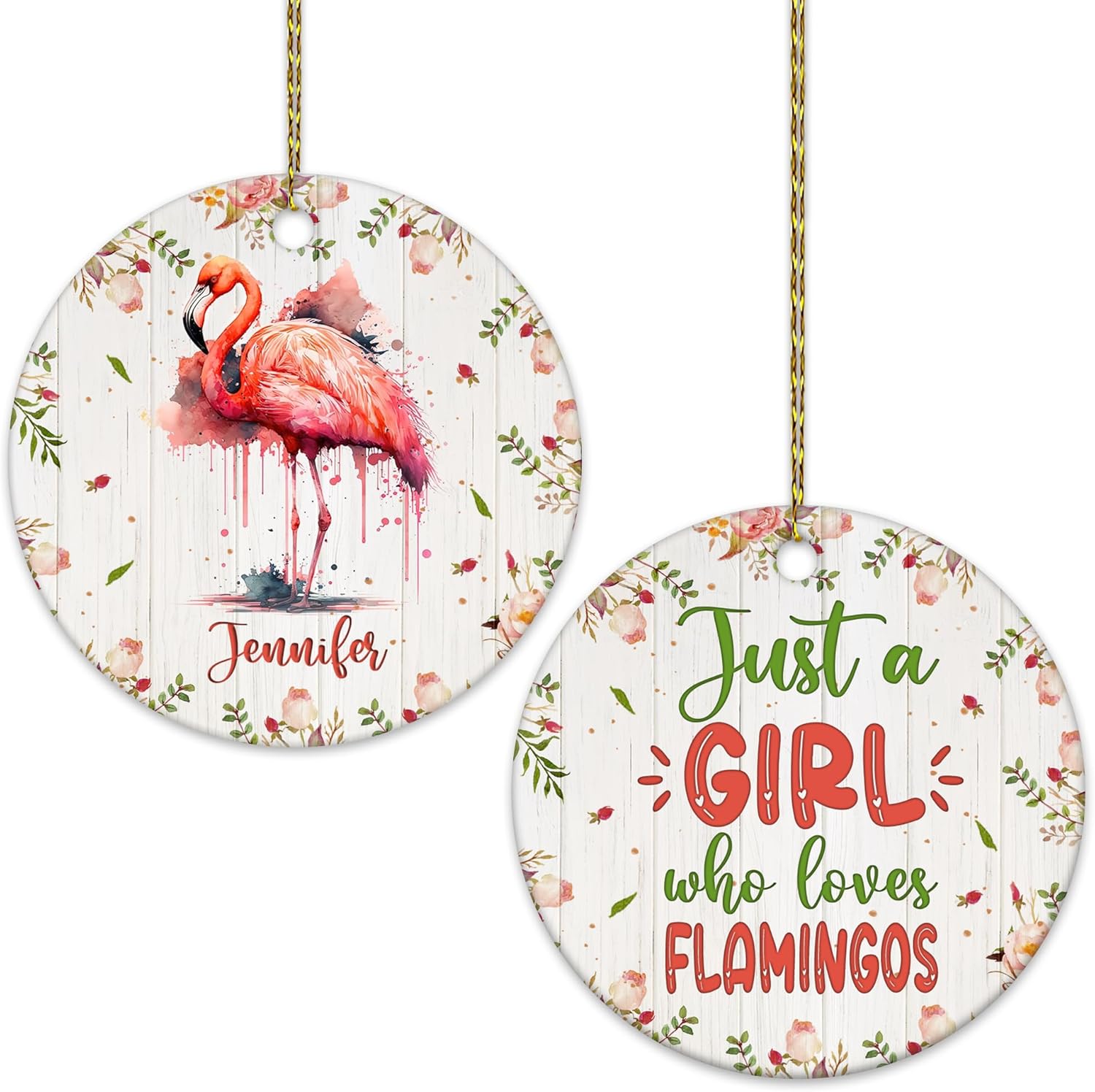 Flamingo Ceramic Ornament  Personalized Just A Girl Who Loves Flamingos Holiday Decoration  Tropical Gift Keepsake for Women