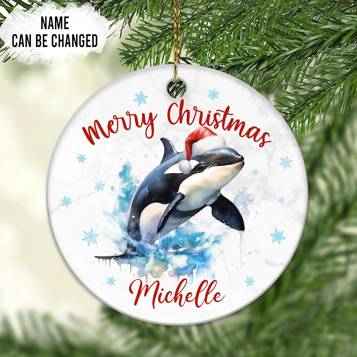 Orca Christmas Ceramic Ornament  Personalized Custom Name Holiday Keepsake  Cute Sea Animal Gift for Kids & Family